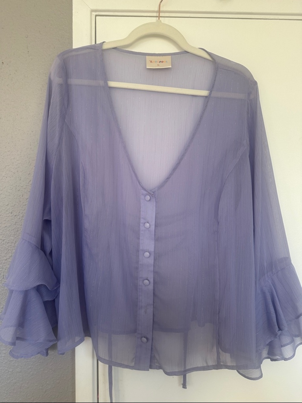 Lavender Peasant Women's Top with Flutter Sleeves Button-Down
